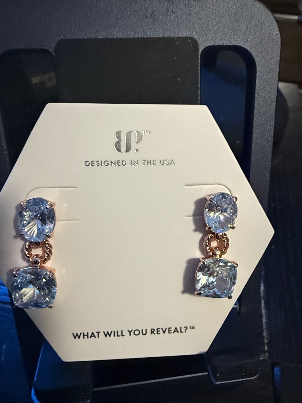 BP aquamarine CZ on rose gold plating. “It’s the glam for me”